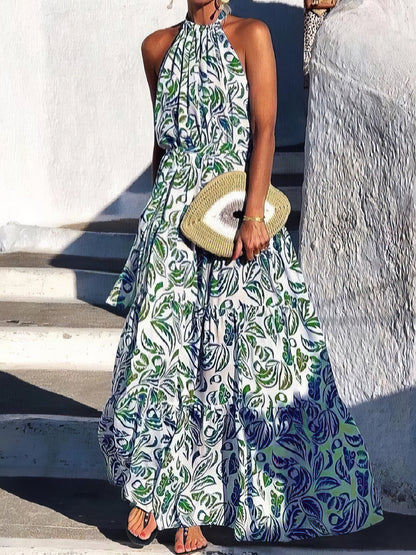 Maxi Dresses - Floral Print Halter Bohemian Long Skirt - MsDressly
