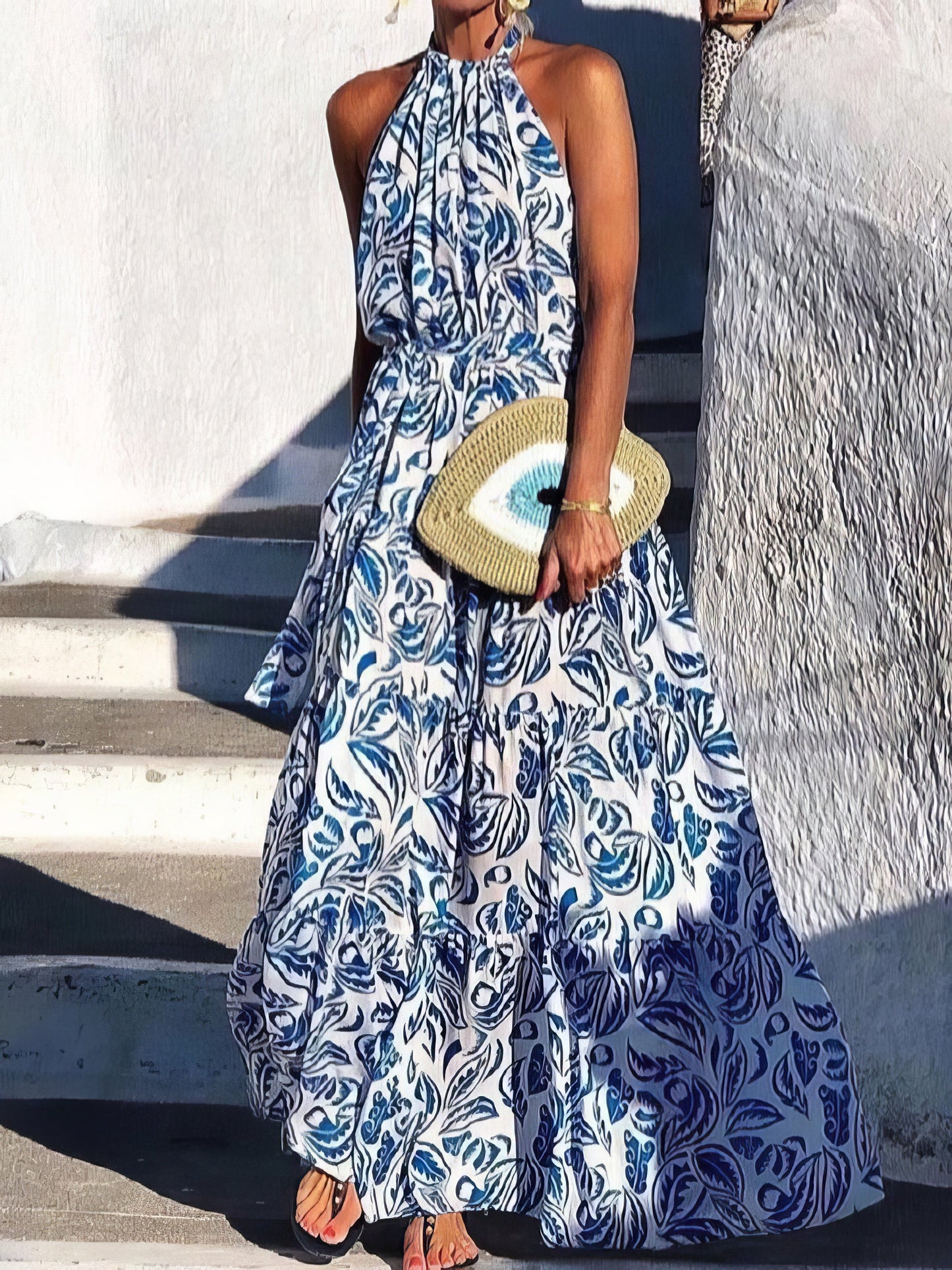 Maxi Dresses - Floral Print Halter Bohemian Long Skirt - MsDressly
