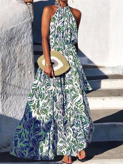 Maxi Dresses - Floral Print Halter Bohemian Long Skirt - MsDressly