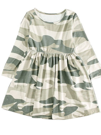 Floral Print Long Sleeve Loose Short Dress for Girls