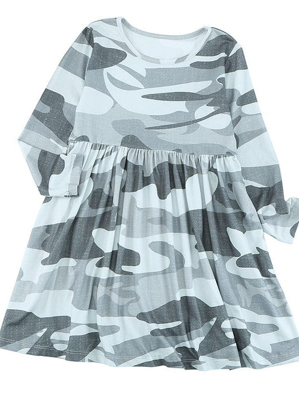 Floral Print Long Sleeve Loose Short Dress for Girls