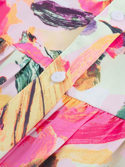 Floral Print Multicolor Short Sleeve Shirt Dress with Southern Belle Style