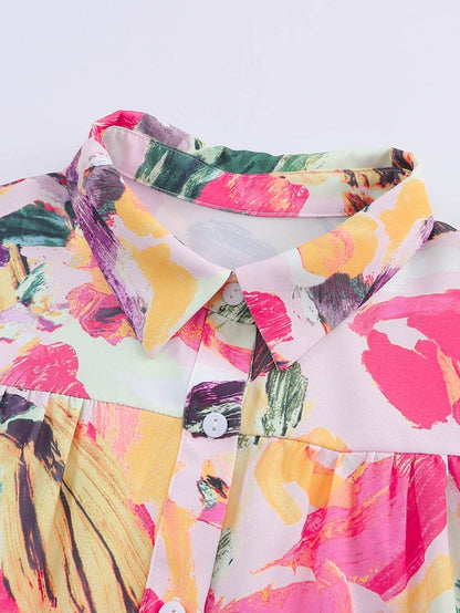 Floral Print Multicolor Short Sleeve Shirt Dress with Southern Belle Style