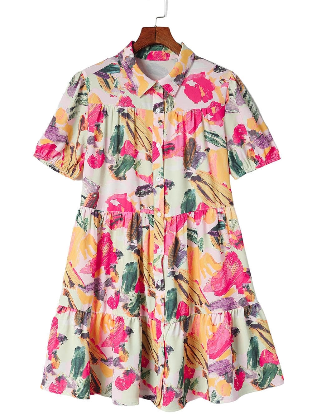 Floral Print Multicolor Short Sleeve Shirt Dress with Southern Belle Style