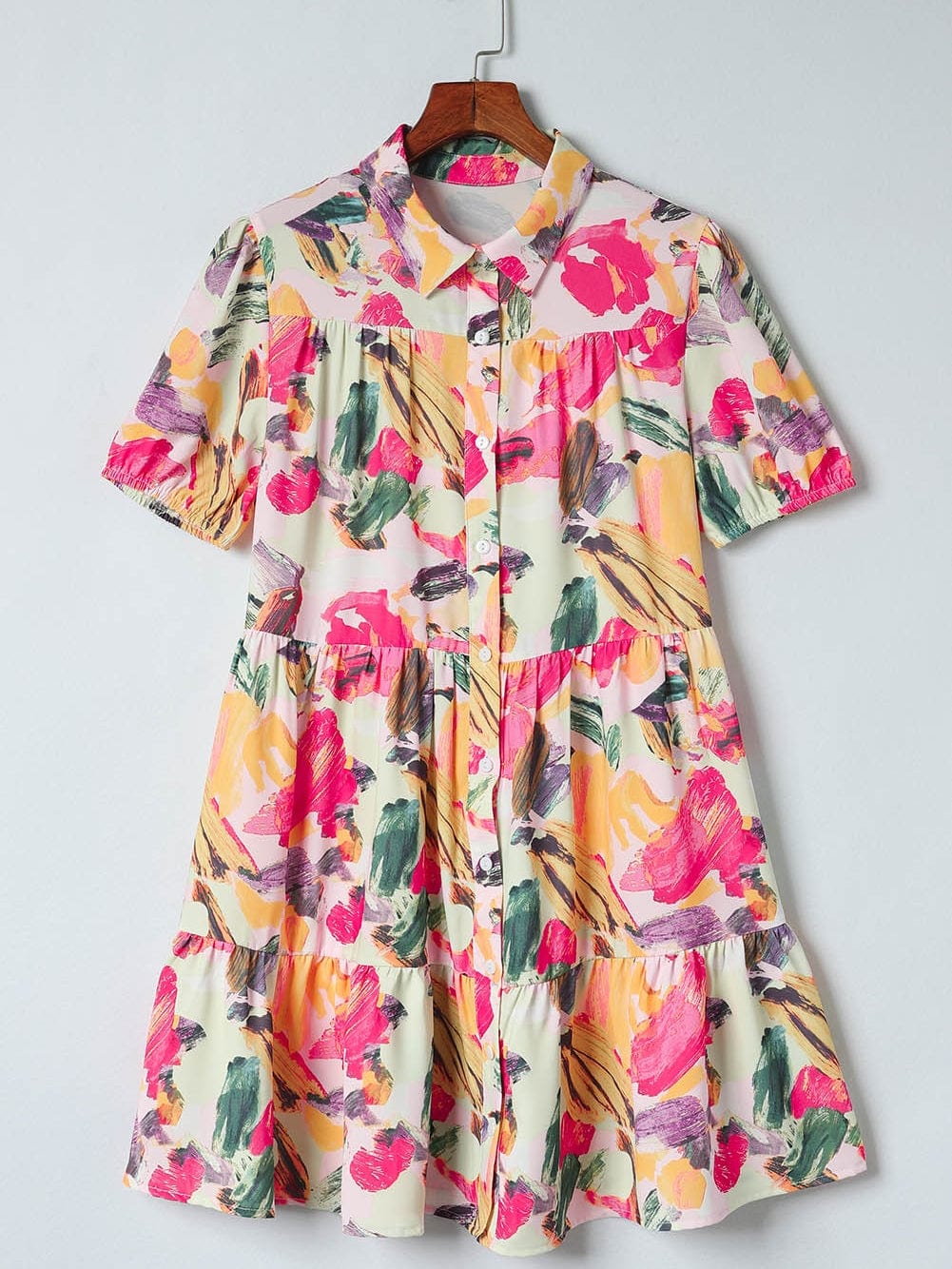 Floral Print Multicolor Short Sleeve Shirt Dress with Southern Belle Style
