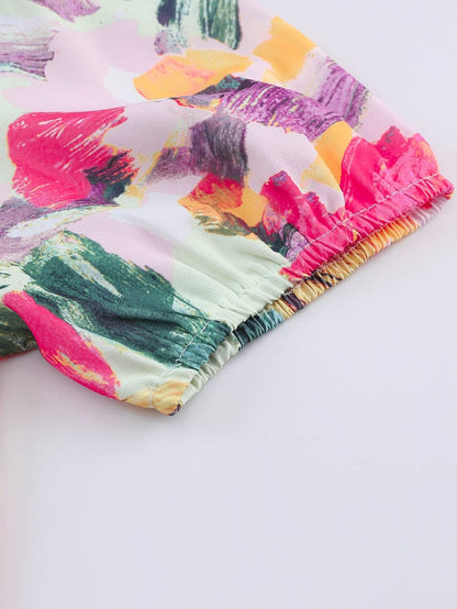 Floral Print Multicolor Short Sleeve Shirt Dress with Southern Belle Style