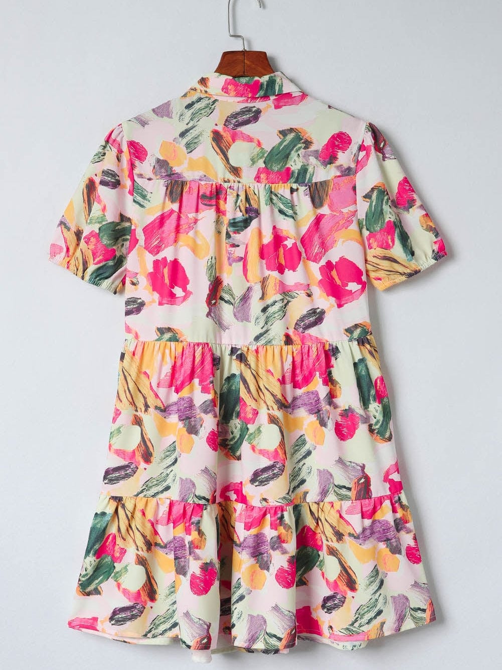 Floral Print Multicolor Short Sleeve Shirt Dress with Southern Belle Style