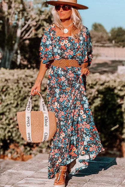 Floral Print One-shoulder Mopping Dress