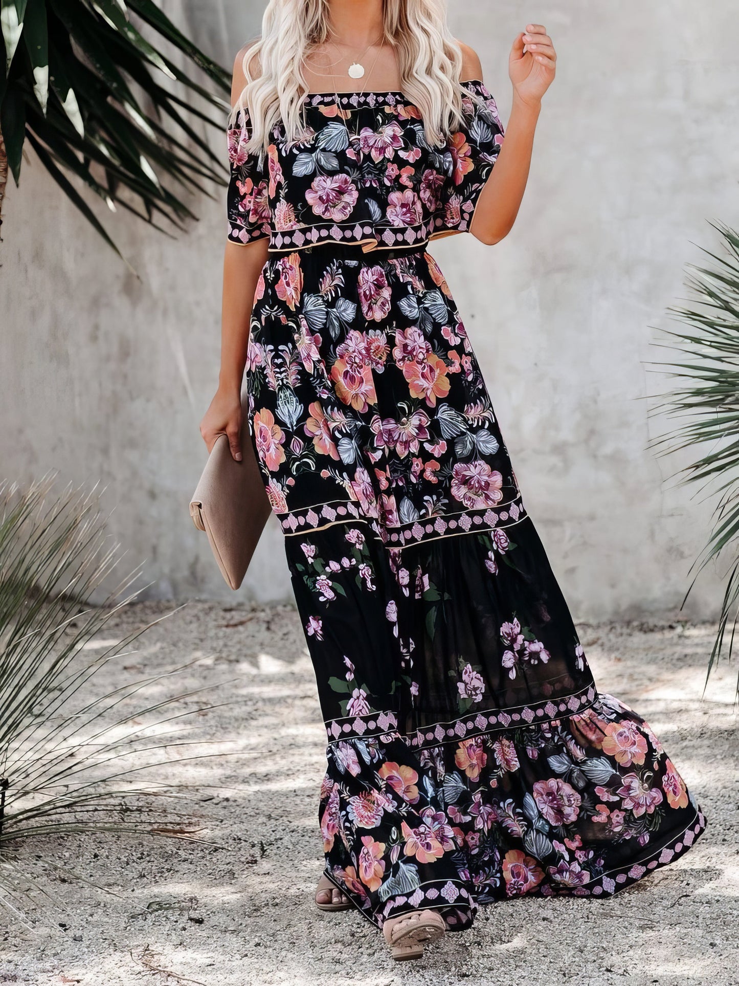 Floral Print One-shoulder Mopping Dress