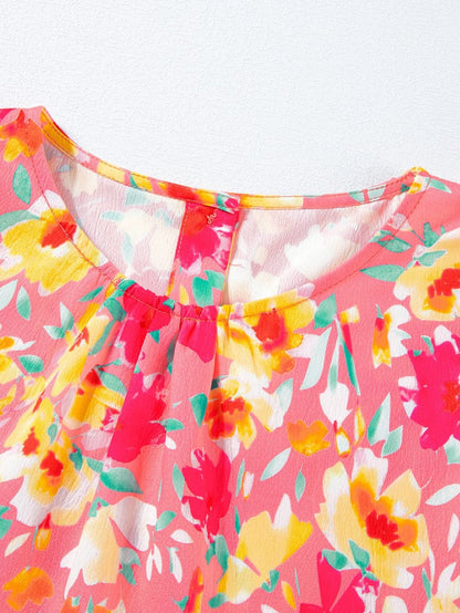 Floral Print Ruffle Sleeve Flared Mini Dress with Pockets