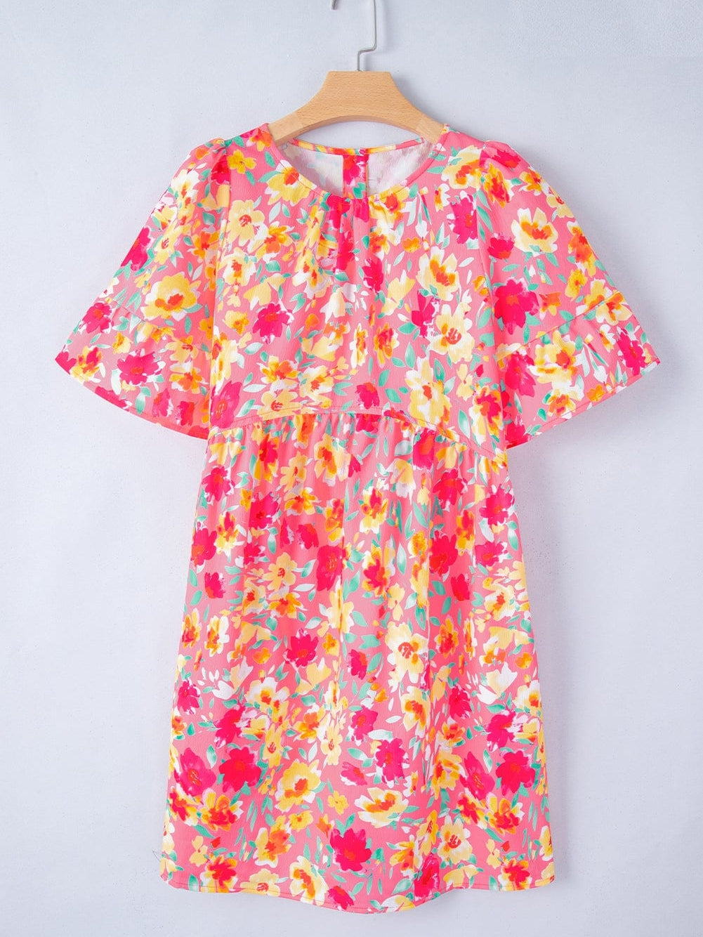 Floral Print Ruffle Sleeve Flared Mini Dress with Pockets