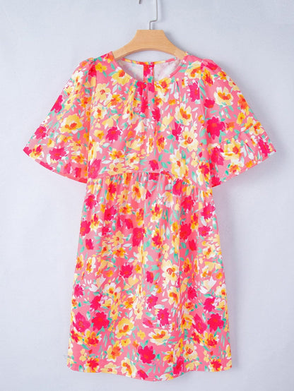 Floral Print Ruffle Sleeve Flared Mini Dress with Pockets