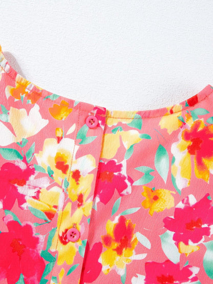 Floral Print Ruffle Sleeve Flared Mini Dress with Pockets