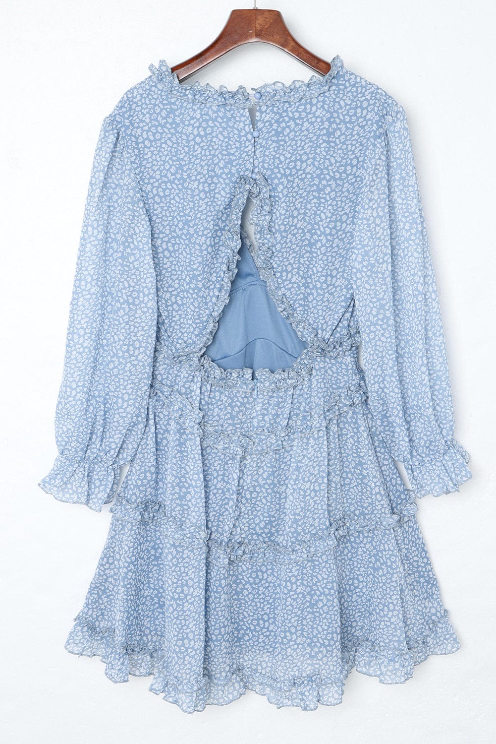 Floral Print Sky Blue Backless Ruffle Dress