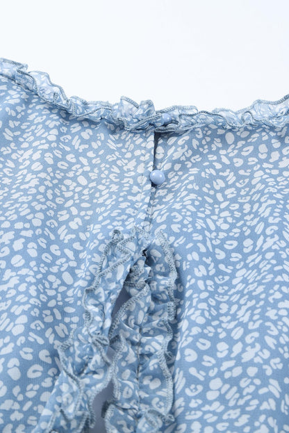 Floral Print Sky Blue Backless Ruffle Dress