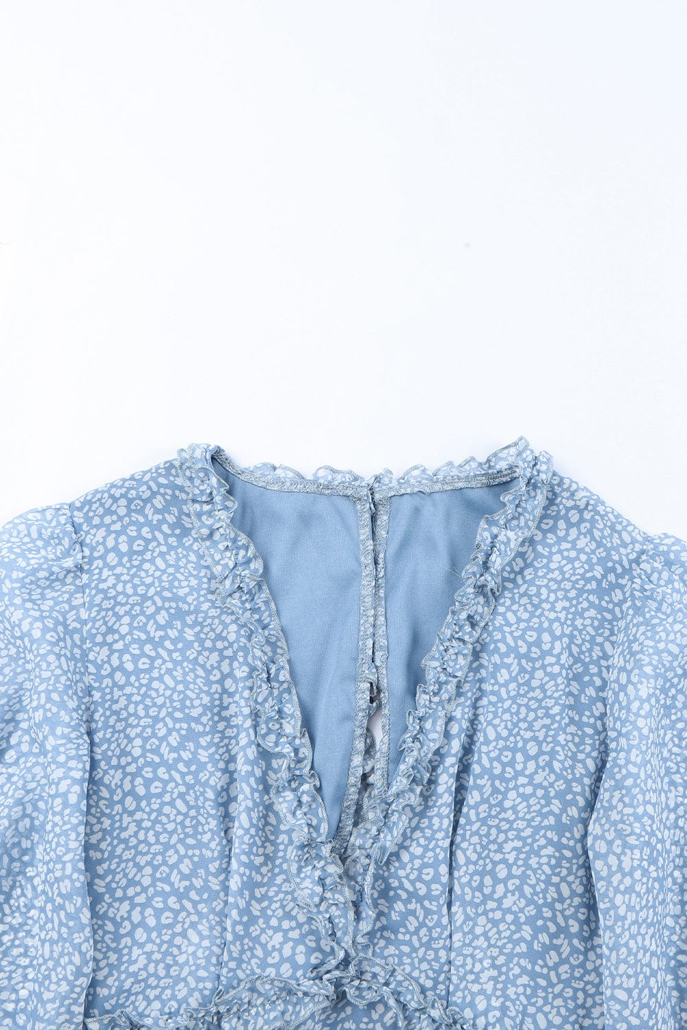 Floral Print Sky Blue Backless Ruffle Dress