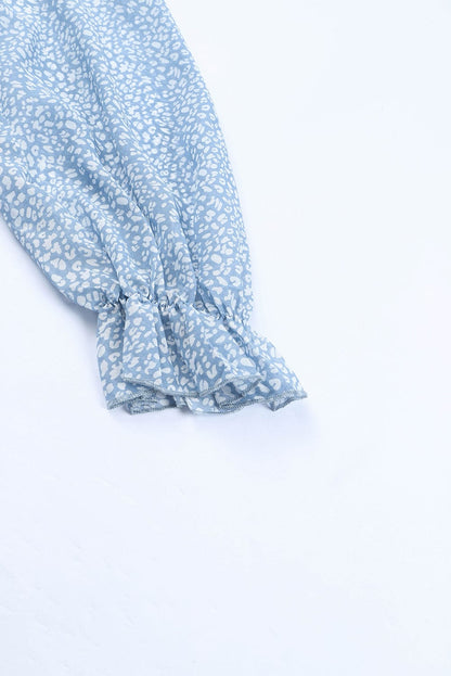 Floral Print Sky Blue Backless Ruffle Dress