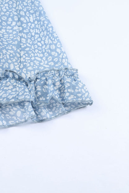 Floral Print Sky Blue Backless Ruffle Dress