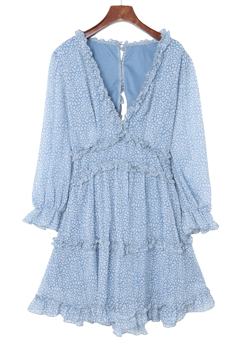 Floral Print Sky Blue Backless Ruffle Dress