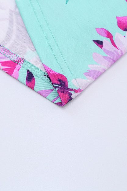 Floral Print Sky Blue T-shirt Dress with High Waist