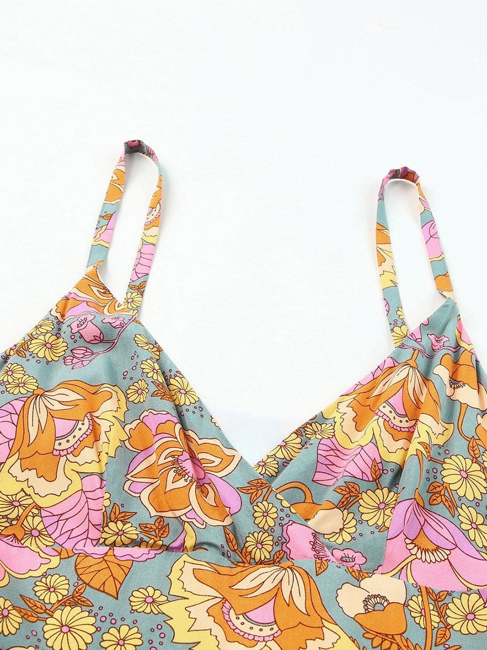 Floral Print Sky Blue Wide Leg Jumpsuit with Adjustable Straps