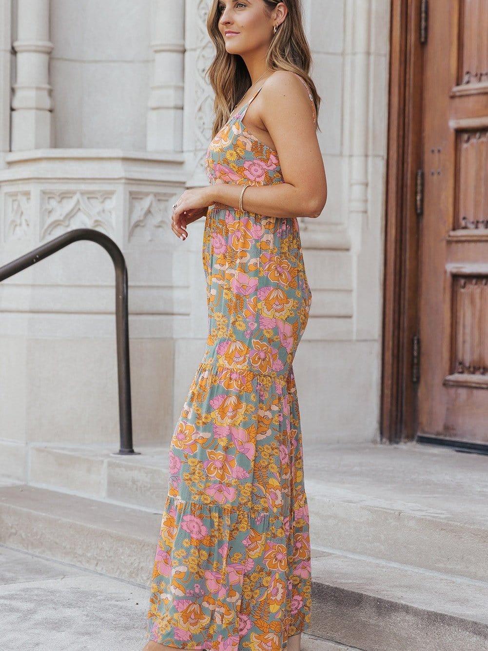 Floral Print Sky Blue Wide Leg Jumpsuit with Adjustable Straps