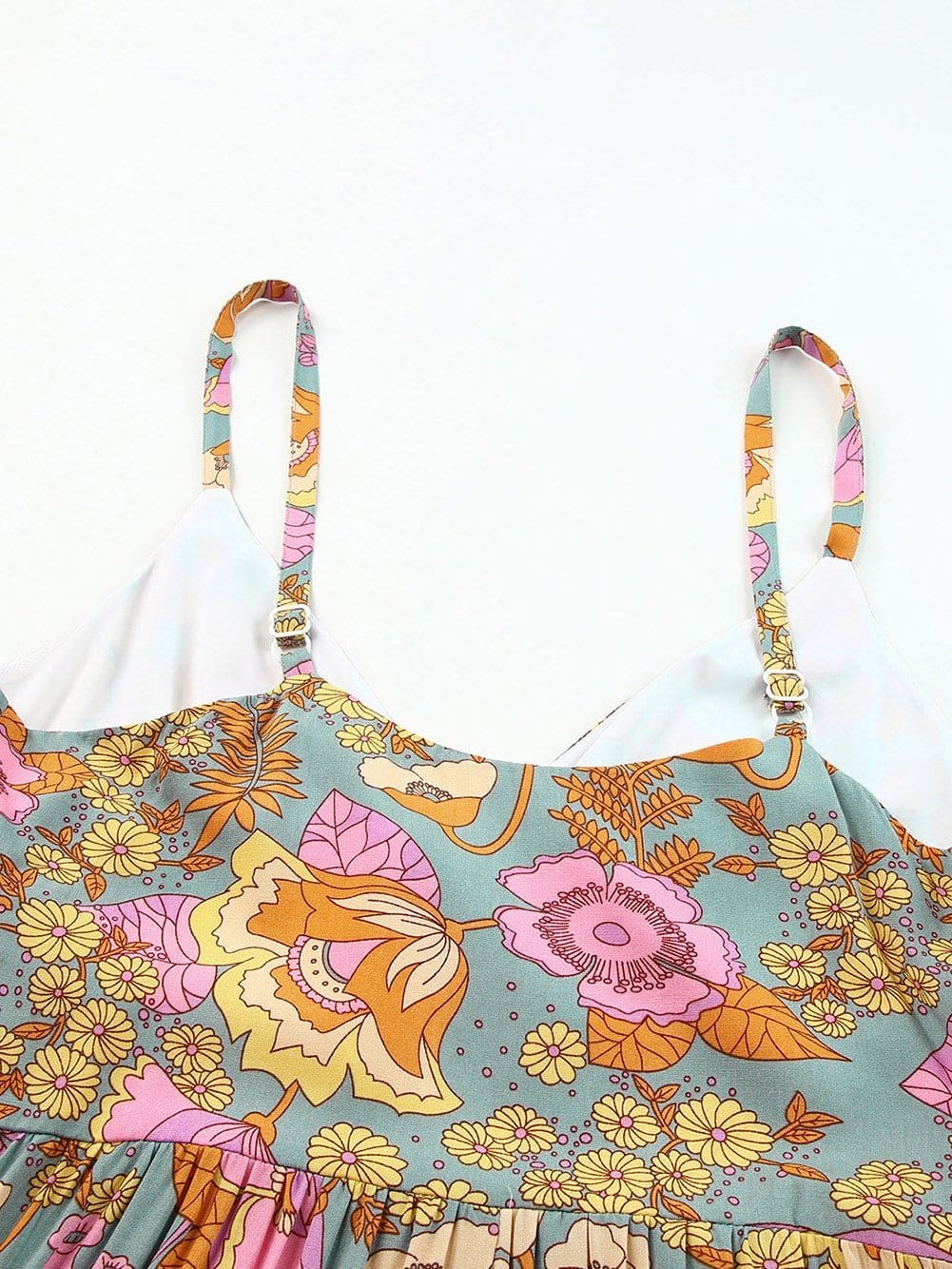 Floral Print Sky Blue Wide Leg Jumpsuit with Adjustable Straps