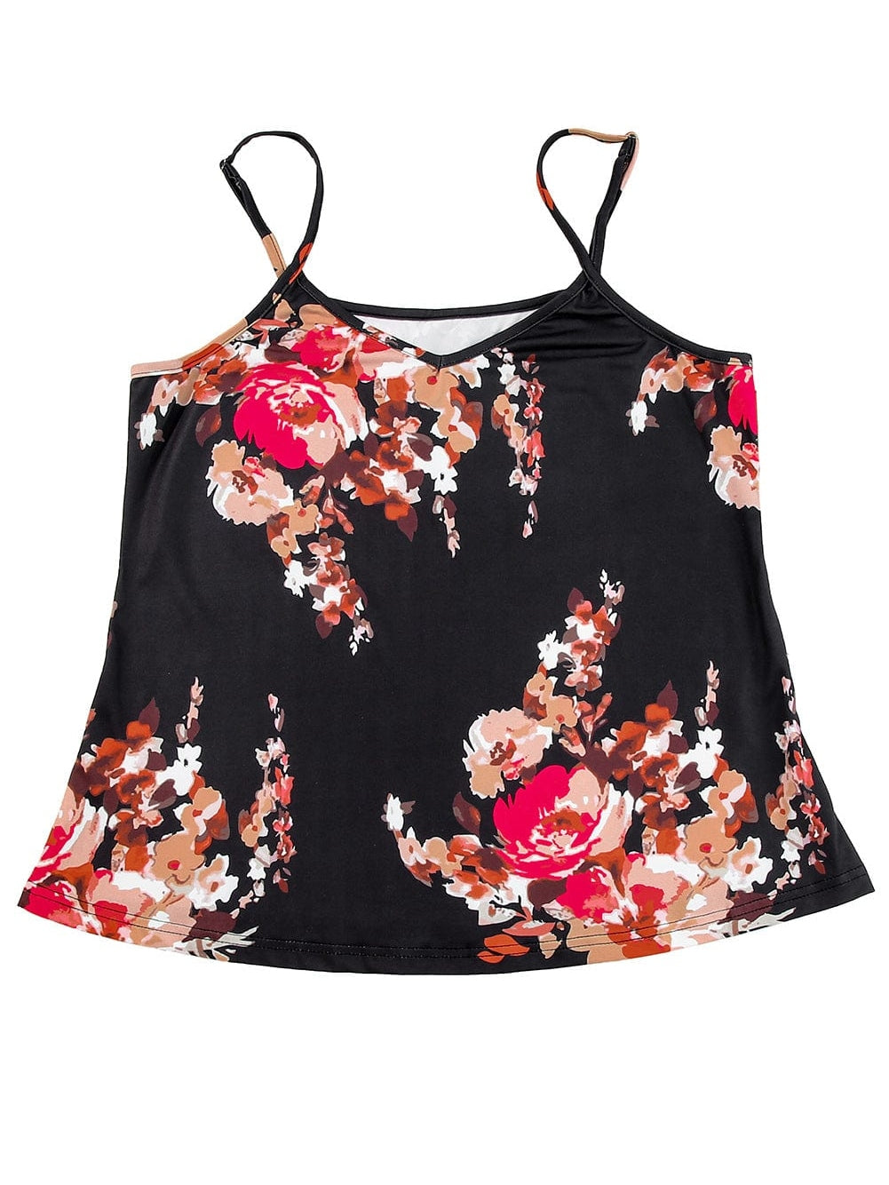 Floral Print Sleeveless V Neck Tank Top in Black