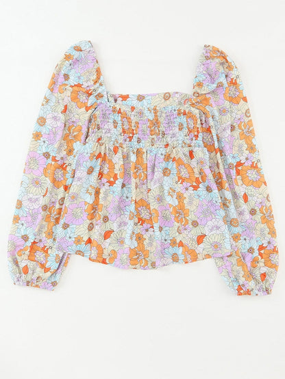 Floral Print Square Neck Puff Sleeve Babydoll Top