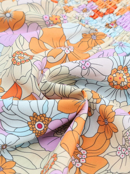 Floral Print Square Neck Puff Sleeve Babydoll Top