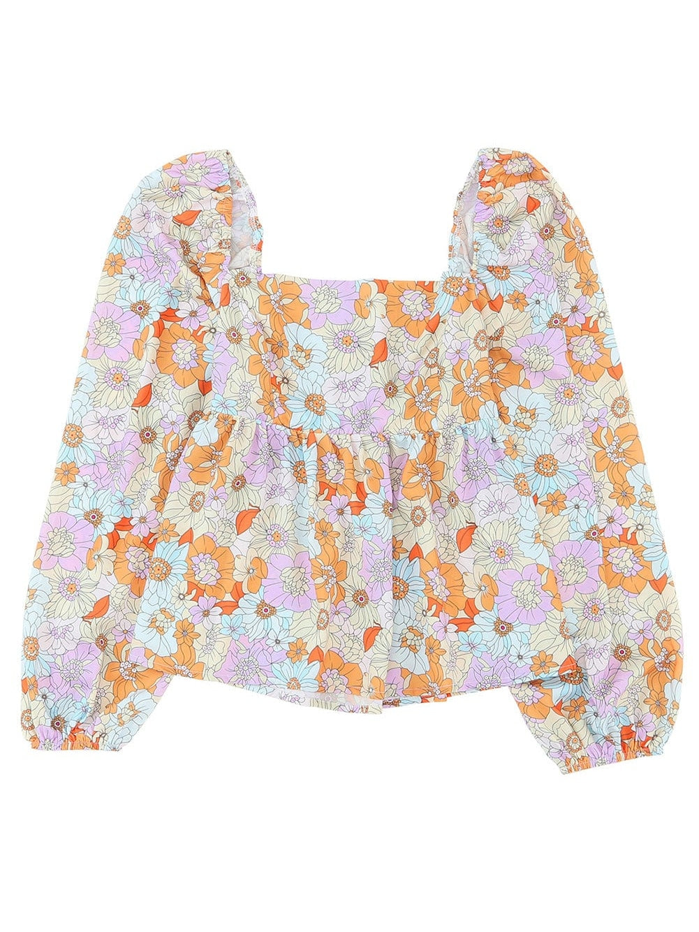 Floral Print Square Neck Puff Sleeve Babydoll Top