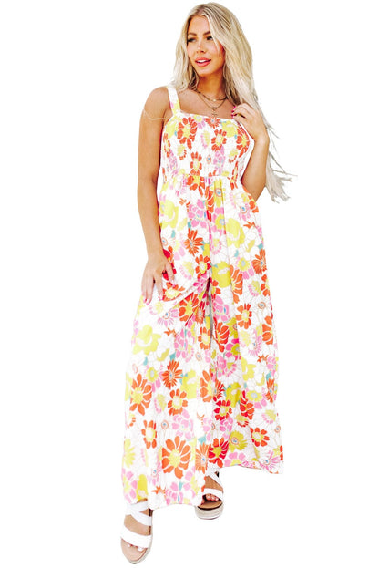 Floral Print Square Neck Wide Leg Jumpsuit for Boho Vibes