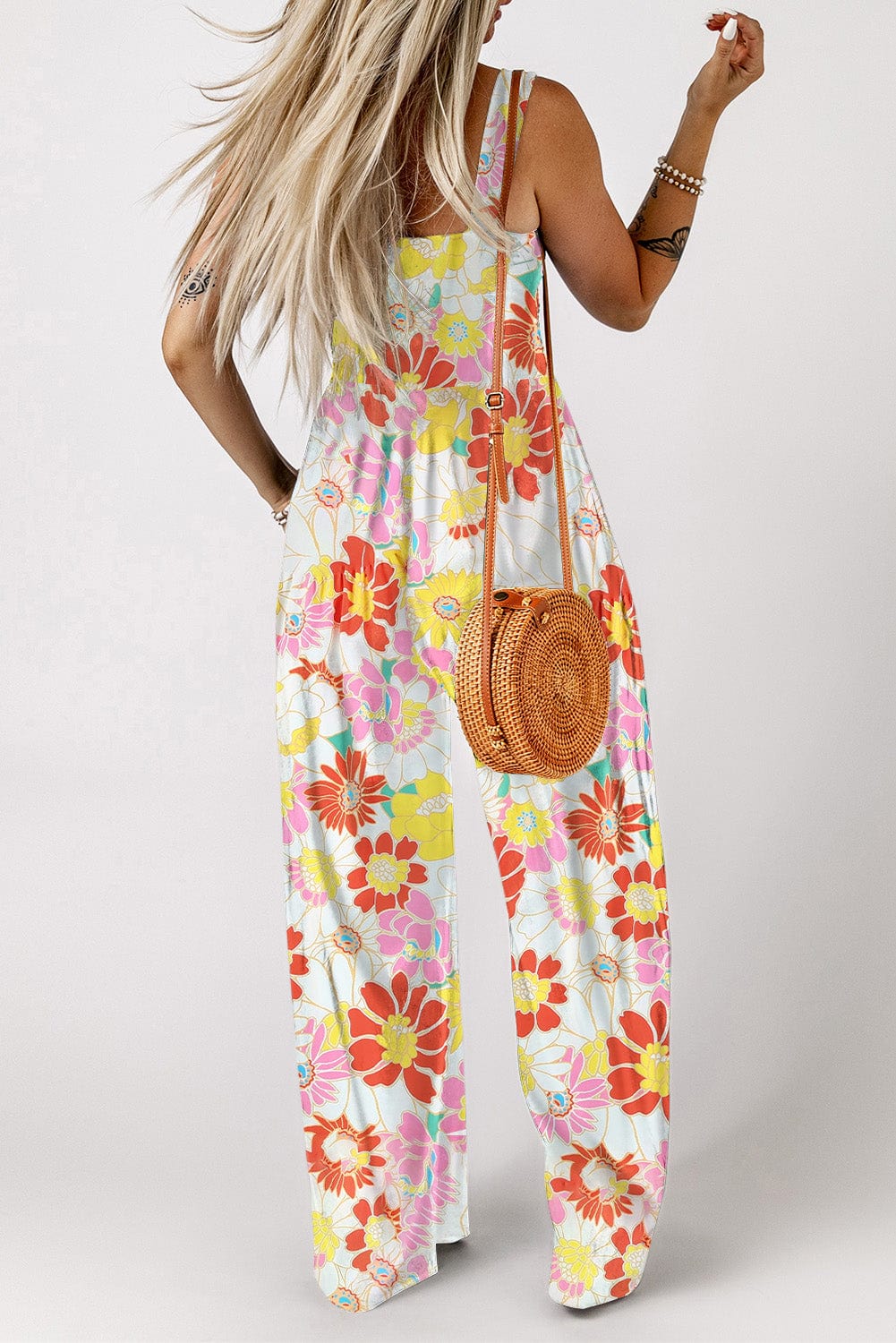 Floral Print Square Neck Wide Leg Jumpsuit for Boho Vibes