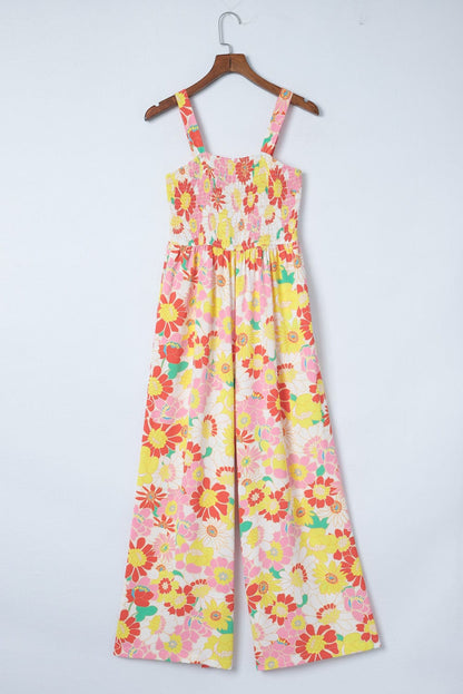 Floral Print Square Neck Wide Leg Jumpsuit for Boho Vibes