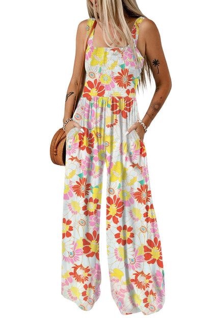 Floral Print Square Neck Wide Leg Jumpsuit for Boho Vibes