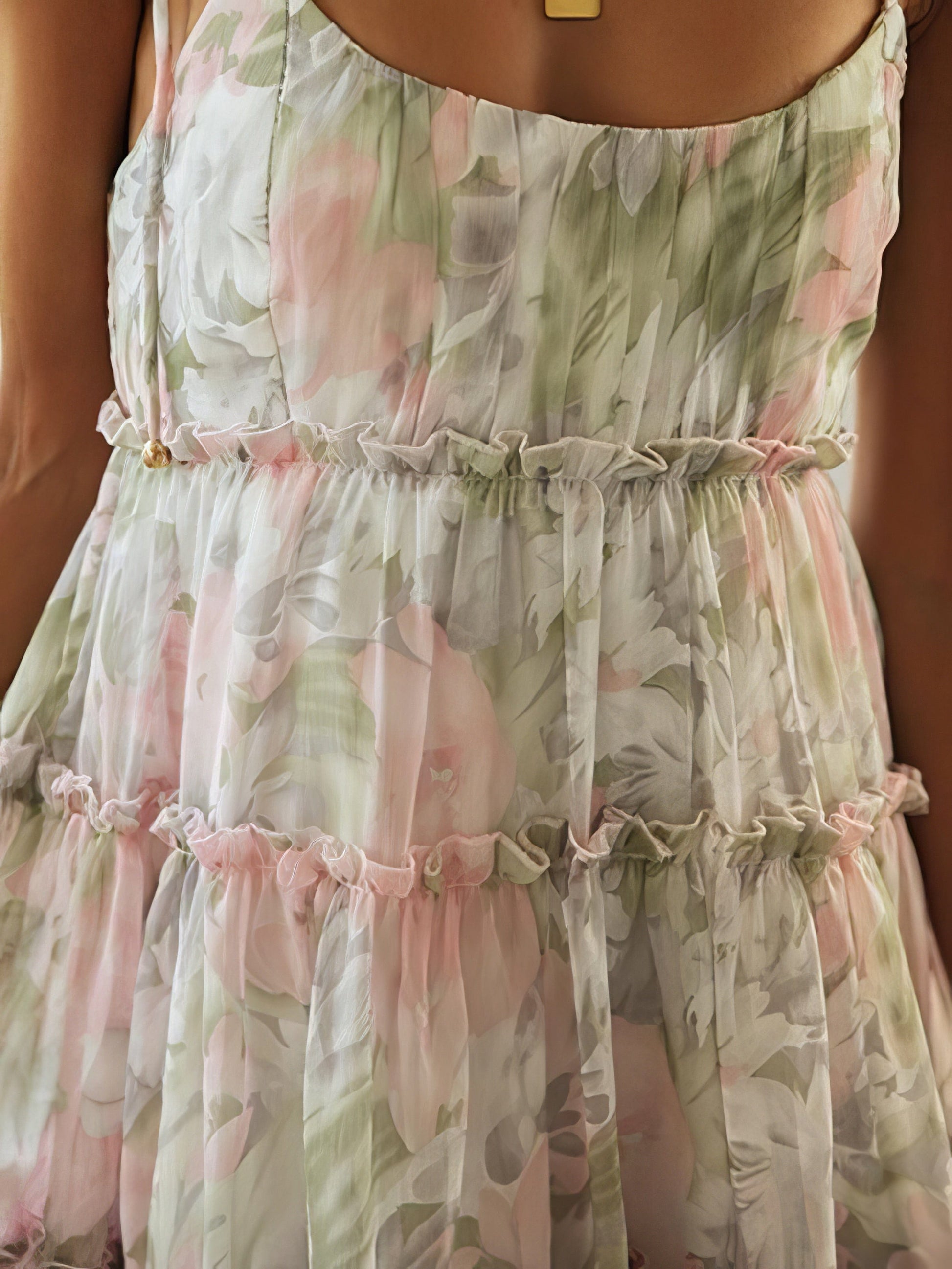 Floral Print Suspender Chiffon Seaside Beach Dress