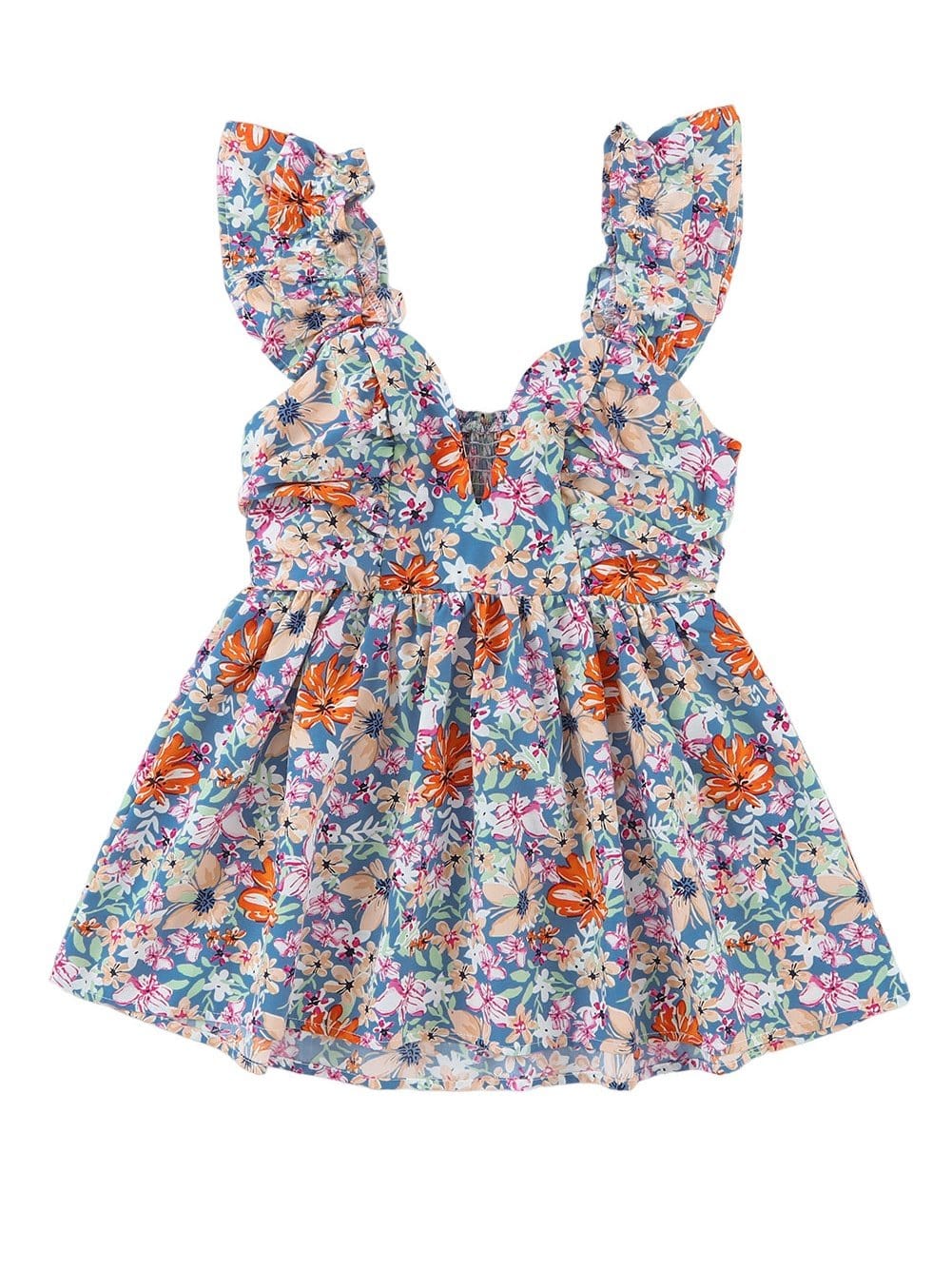 Floral Print Sweetheart Peplum Tank Top with Ruffle Straps