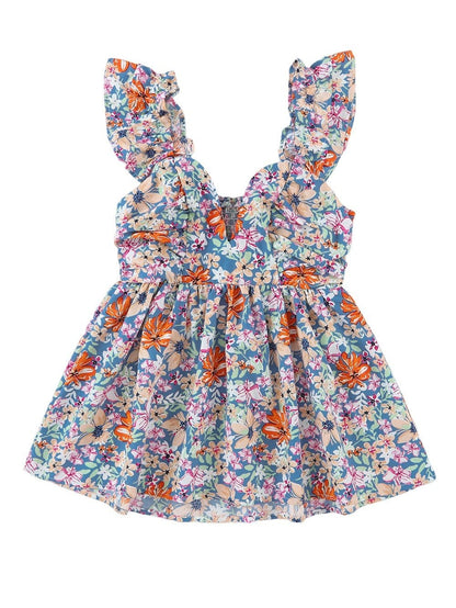 Floral Print Sweetheart Peplum Tank Top with Ruffle Straps