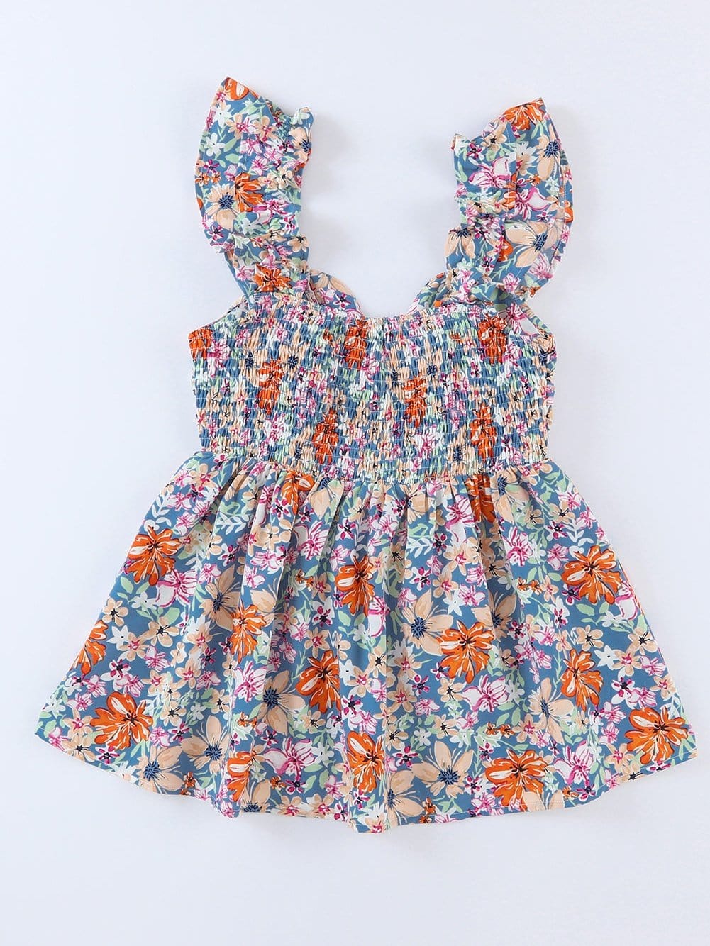 Floral Print Sweetheart Peplum Tank Top with Ruffle Straps