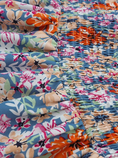 Floral Print Sweetheart Peplum Tank Top with Ruffle Straps