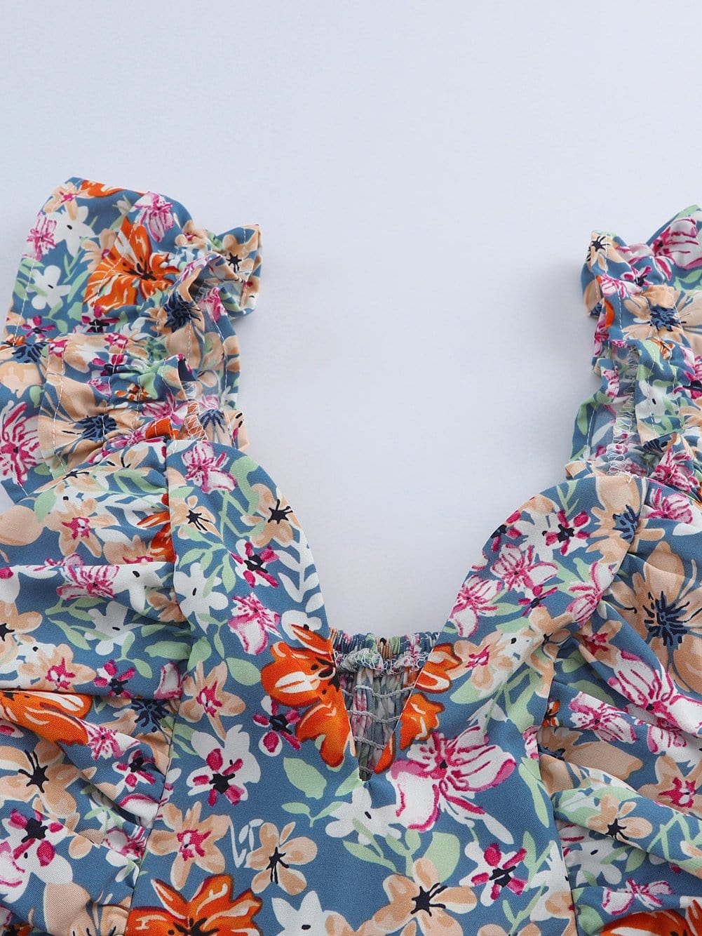 Floral Print Sweetheart Peplum Tank Top with Ruffle Straps