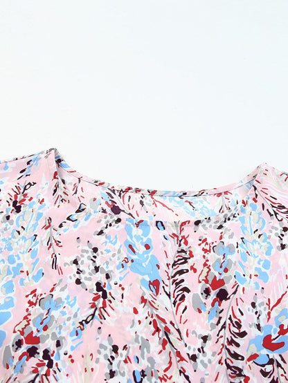 Floral Print Tiered Ruffled Dress in Pink with Short Sleeves