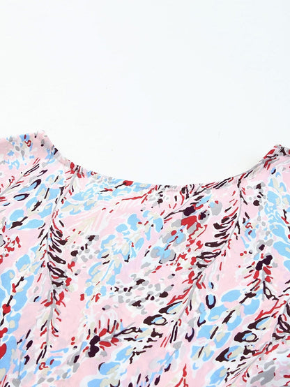 Floral Print Tiered Ruffled Dress in Pink with Short Sleeves