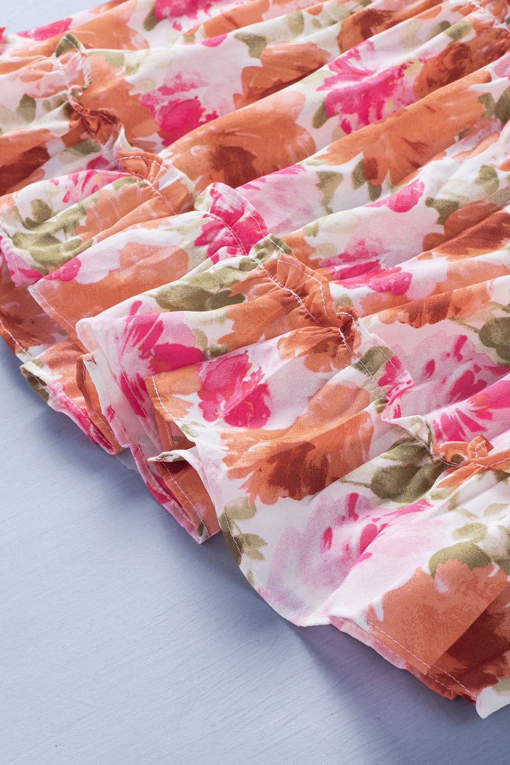 Floral Print V Neck Long Sleeve Smocked Waist Mini Dress