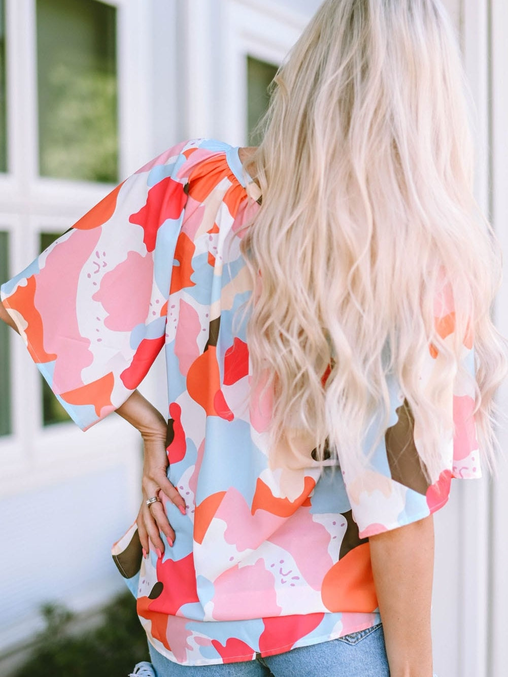 Floral Print V Neck Loose Fit Blouse for Effortless Style