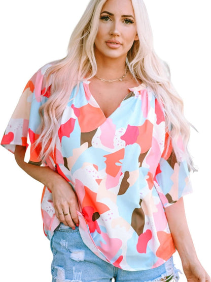 Floral Print V Neck Loose Fit Blouse for Effortless Style