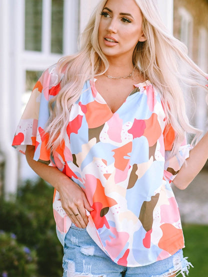 Floral Print V Neck Loose Fit Blouse for Effortless Style