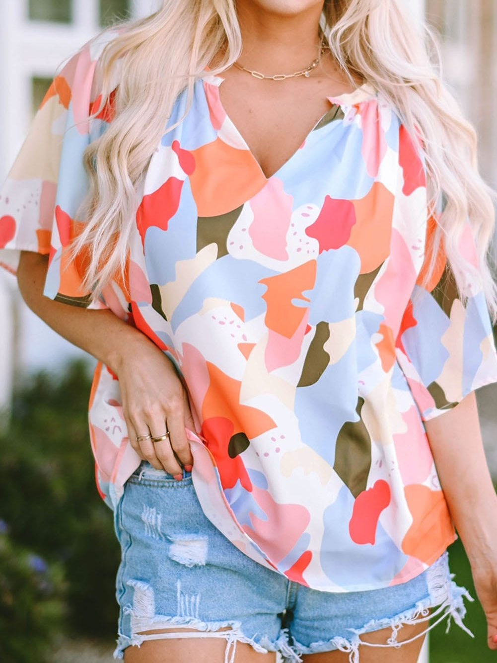Floral Print V Neck Loose Fit Blouse for Effortless Style