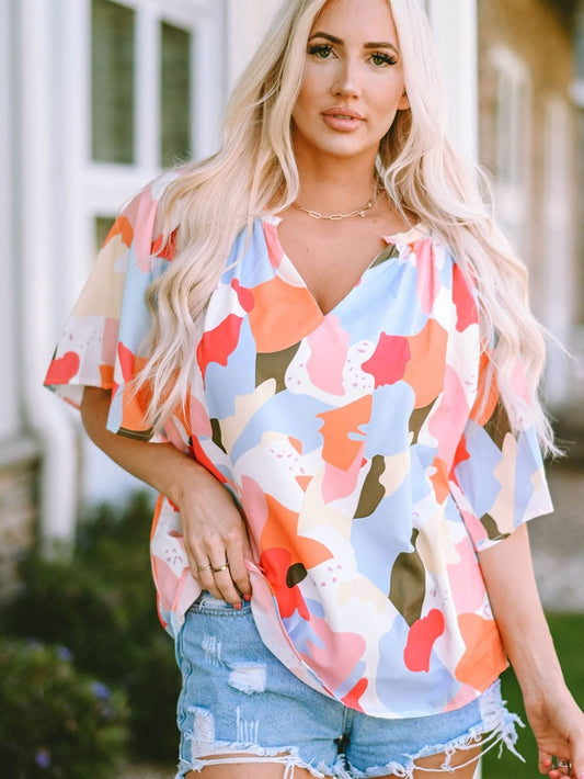 Floral Print V Neck Loose Fit Blouse for Effortless Style