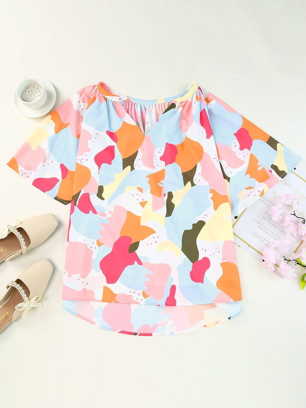 Floral Print V Neck Loose Fit Blouse for Effortless Style